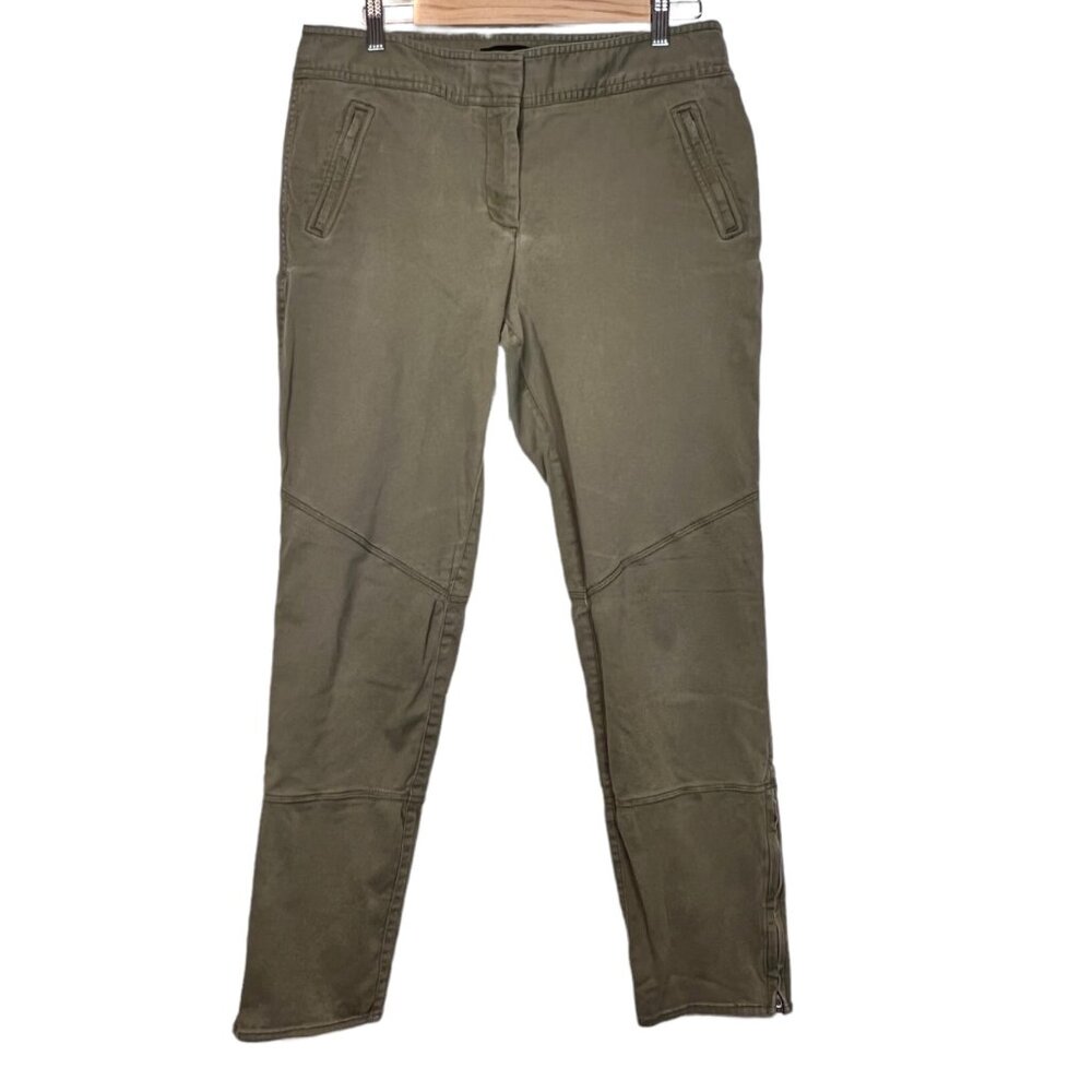 Talbots Signature Pants L Womens Olive Green Ankle Zip Chino Khaki Size‎ 12